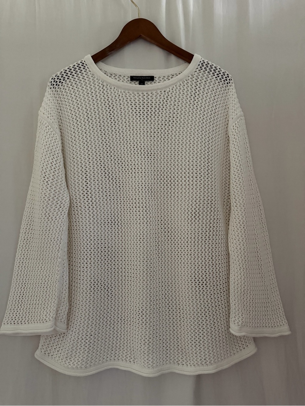 Banana Republic Factory 100% Cotton Knit Sweater w. Slight Bell Sleeves White XL
